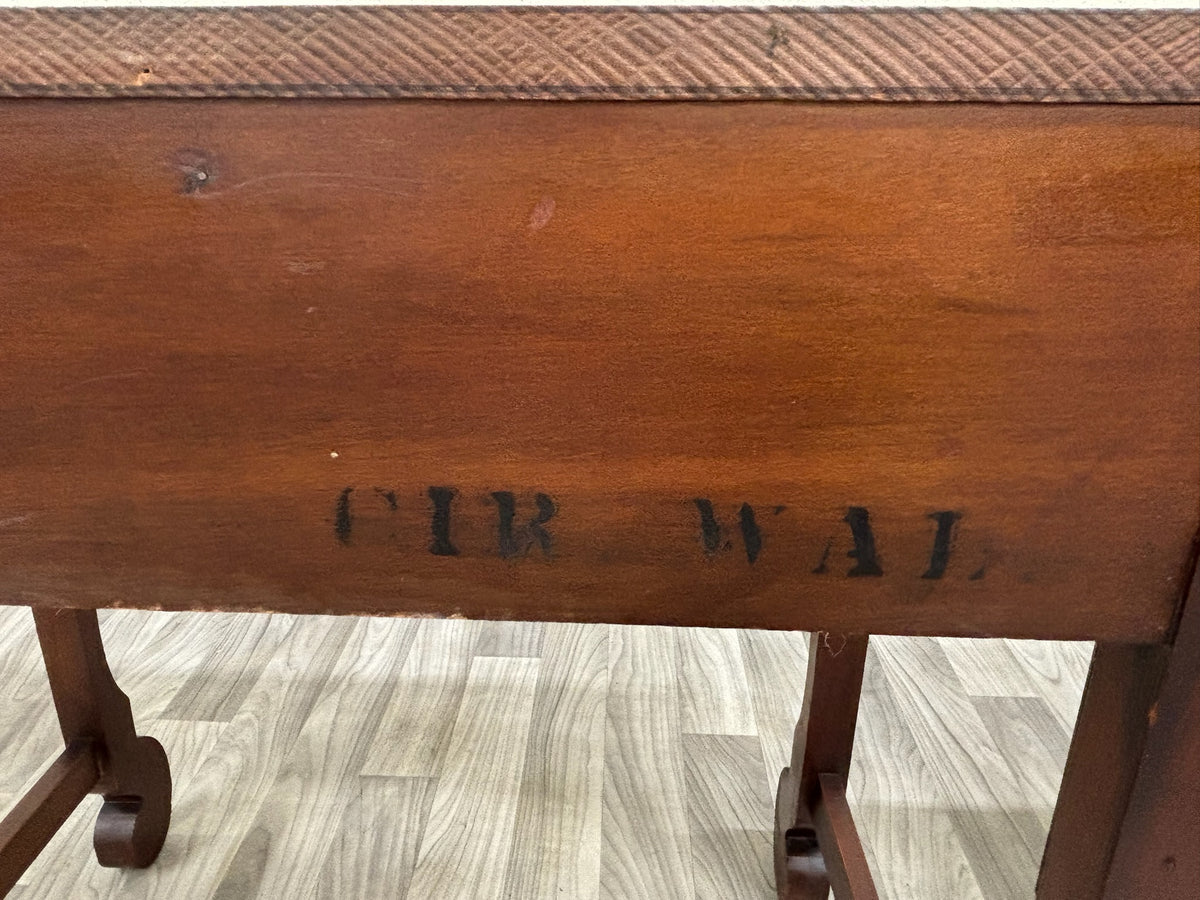 Antique American Empire Mahogany Writing Desk with Lyre Back Needlepoint Chair