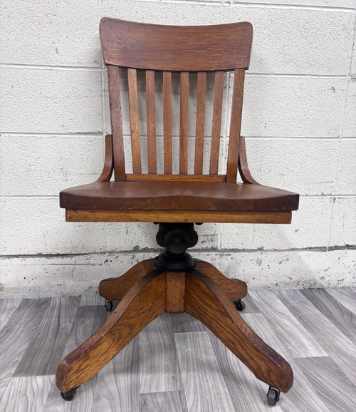 Antique Arts & Crafts Mission Style Quarter Sawn Tiger Oak Swivel Desk Chair