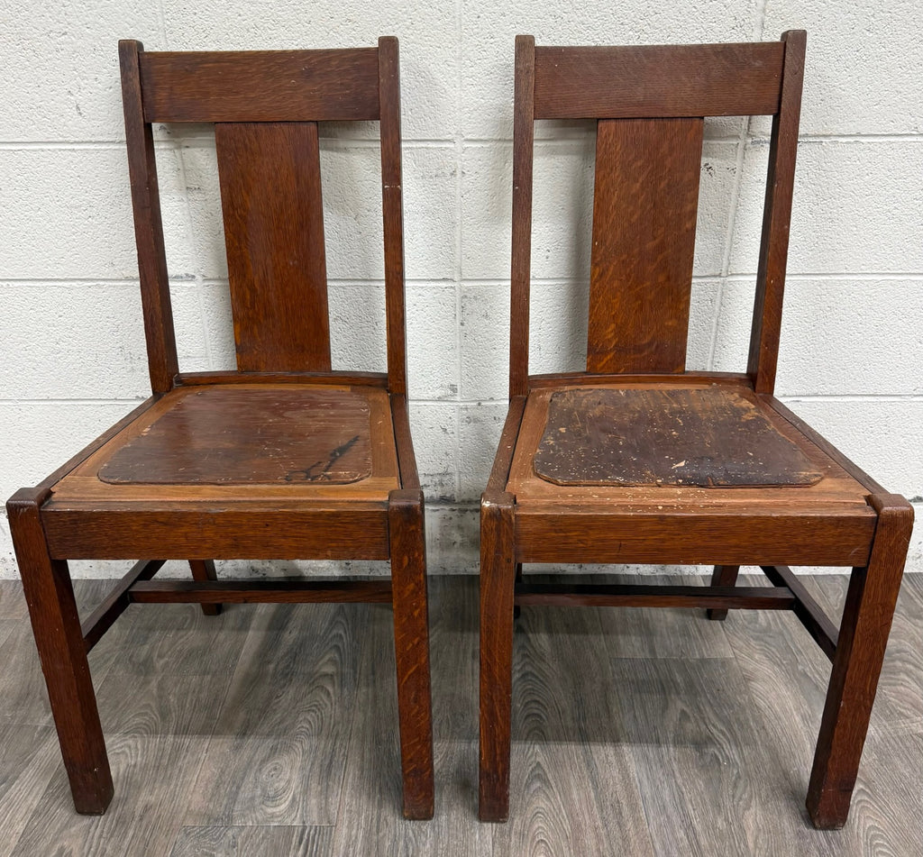 Antique Michigan Chair Company Arts & Crafts Mission Dining Chairs - Pair