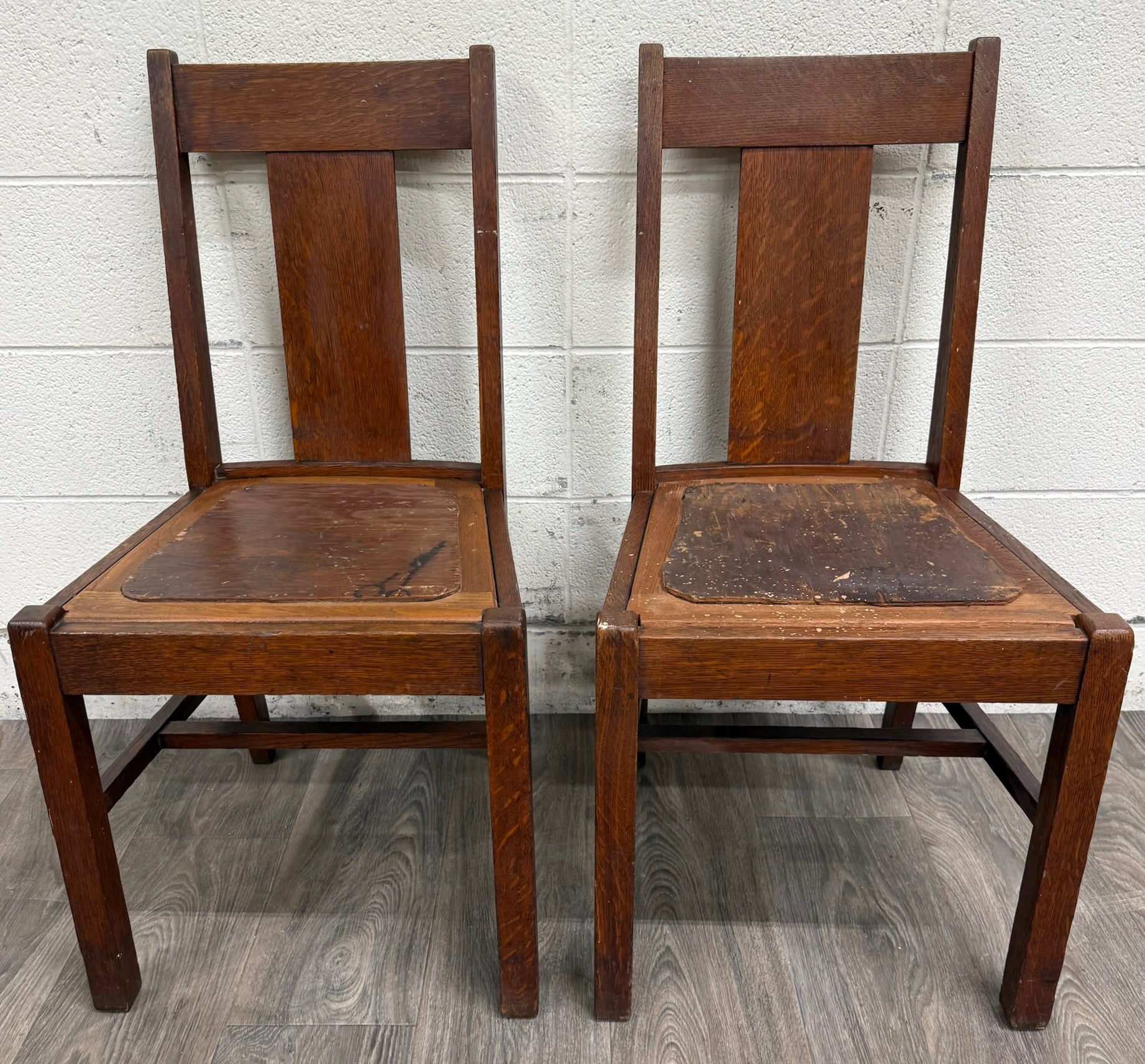 Antique Michigan Chair Company Arts & Crafts Mission Dining Chairs - Pair