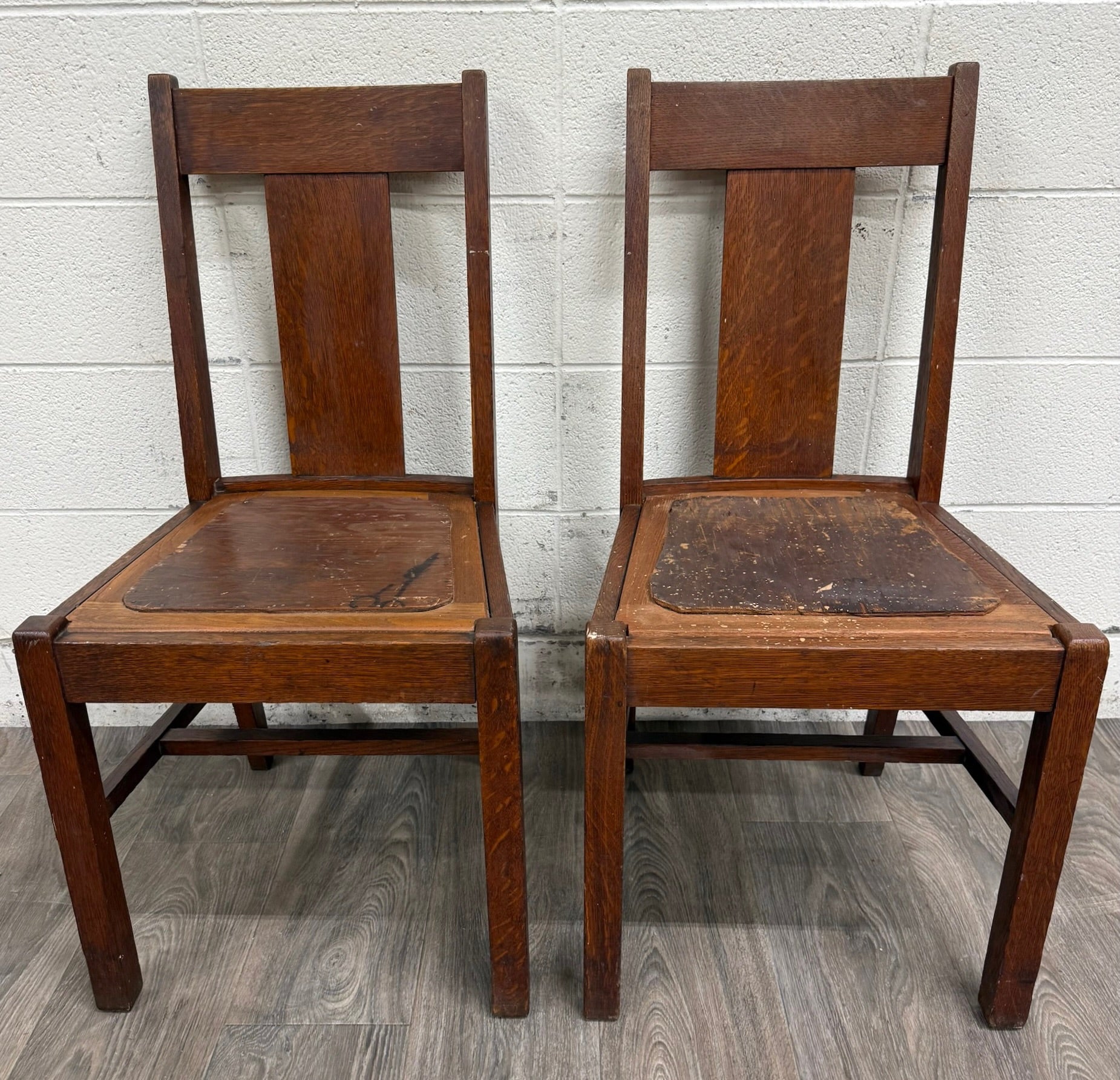 Antique Michigan Chair Company Arts & Crafts Mission Dining Chairs - Pair