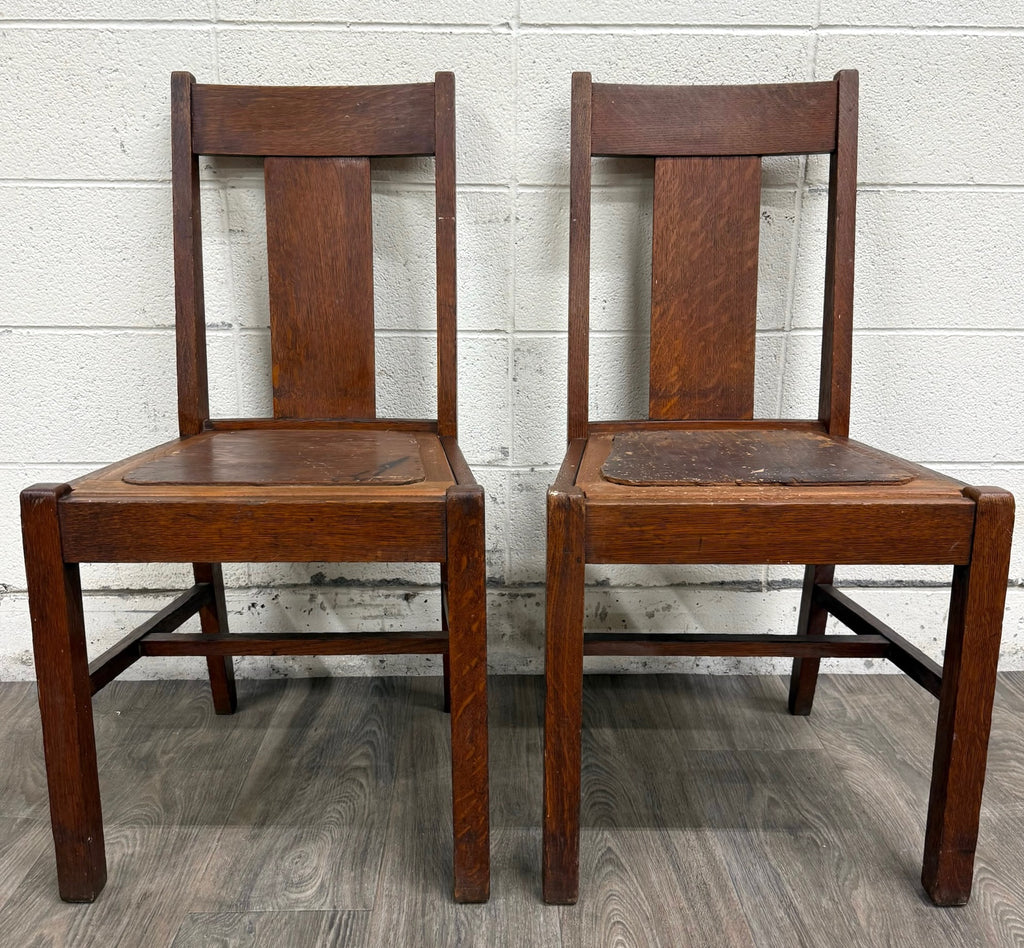 Antique Michigan Chair Company Arts & Crafts Mission Dining Chairs - Pair