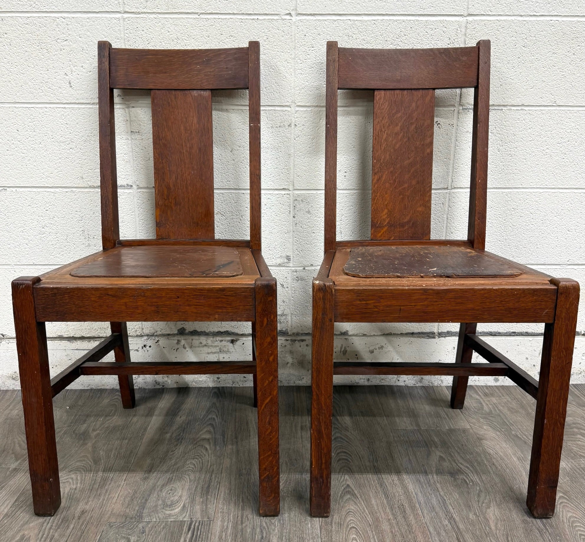 Antique Michigan Chair Company Arts & Crafts Mission Dining Chairs - Pair