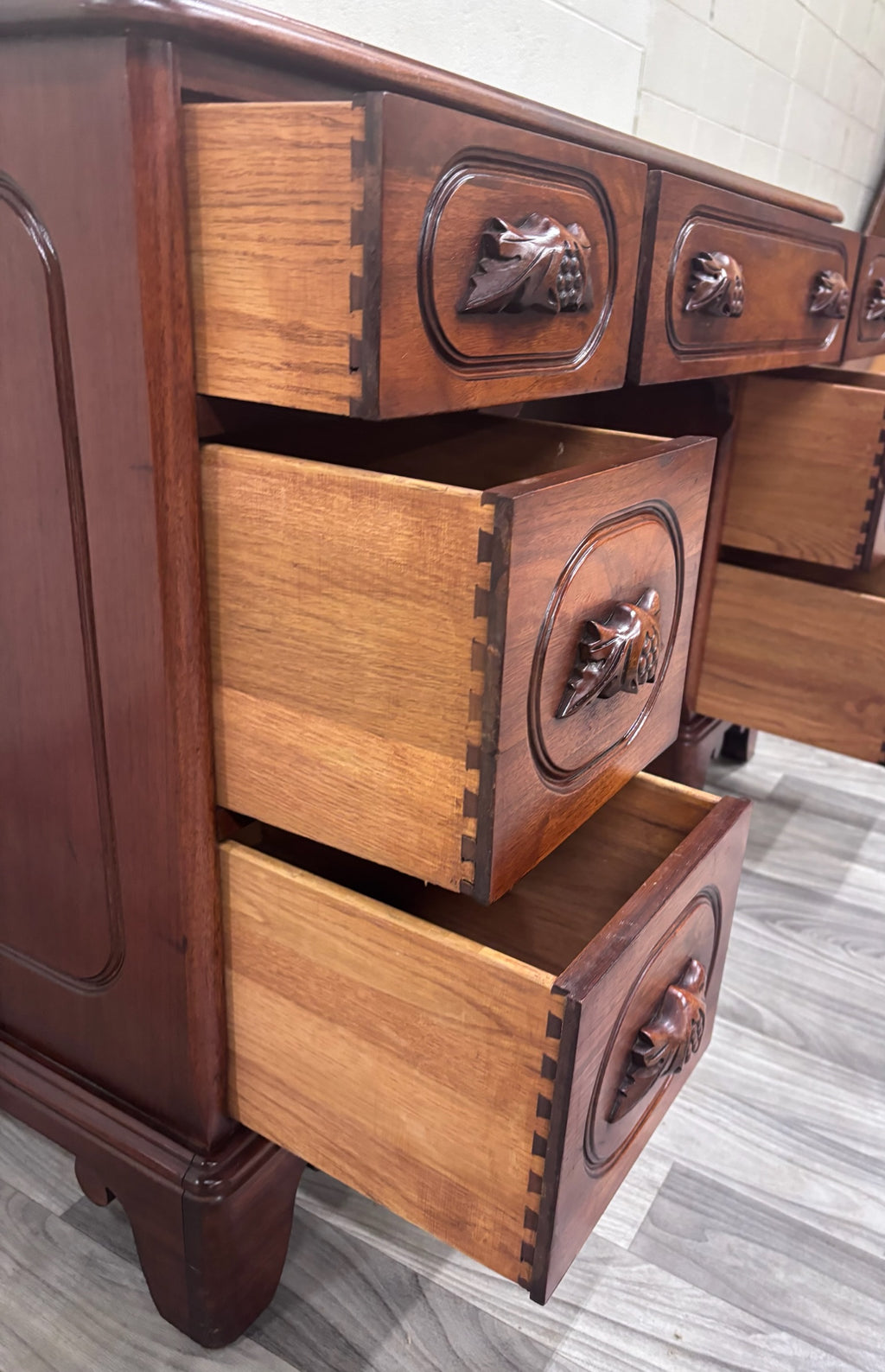 VTG Davis Cabinet Co Lillian Russell Style Black Walnut Executive Writing Desk