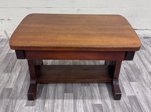 Antique Mission Oak Trestle Pedestal Base Library Table Console Hall Table