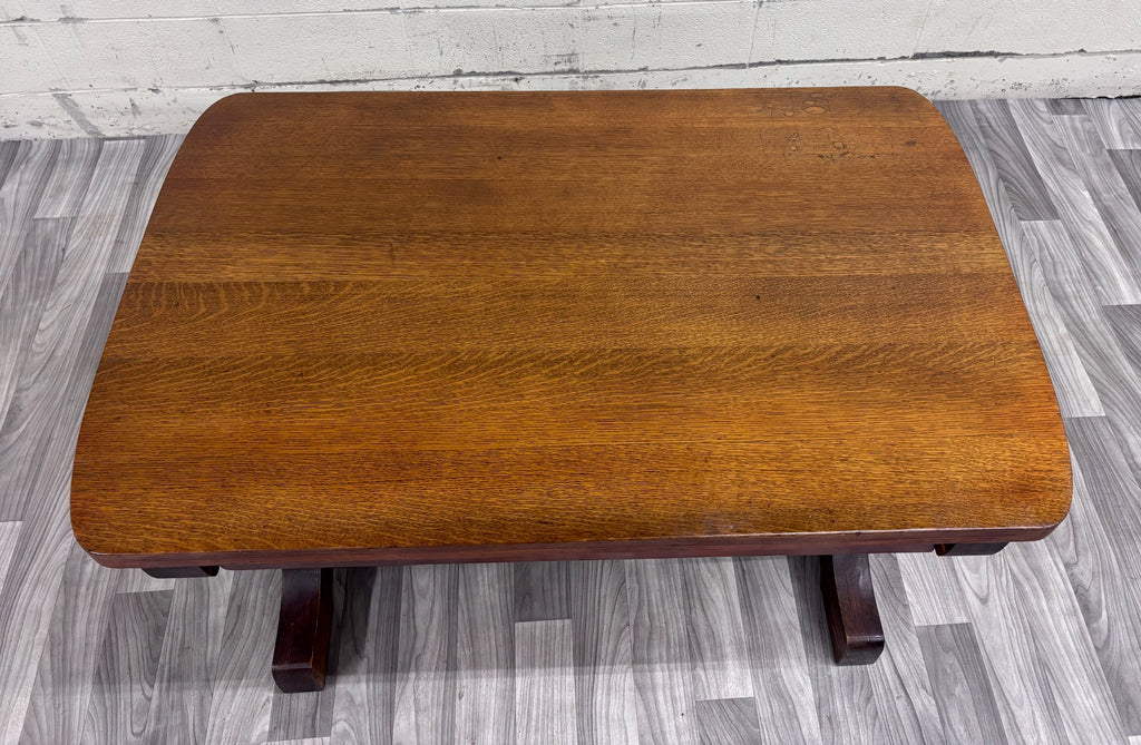 Antique Mission Oak Trestle Pedestal Base Library Table Console Hall Table