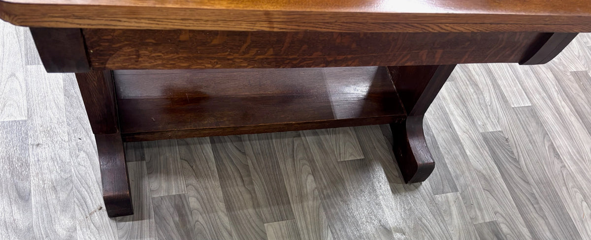 Antique Mission Oak Trestle Pedestal Base Library Table Console Hall Table