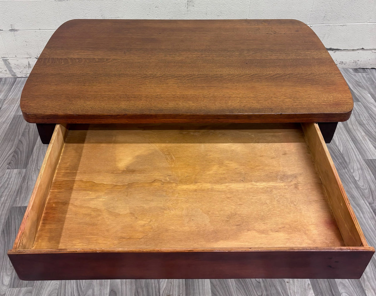 Antique Mission Oak Trestle Pedestal Base Library Table Console Hall Table