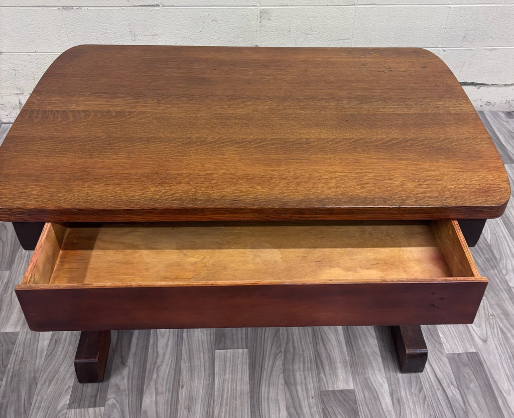 Antique Mission Oak Trestle Pedestal Base Library Table Console Hall Table