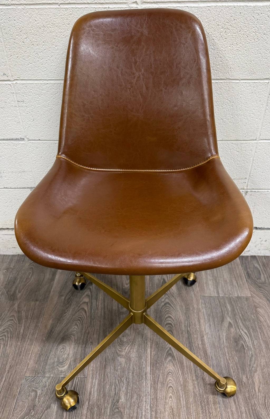 World Market Marina Cognac Brown Faux Leather Adjustable Swivel Office Chair