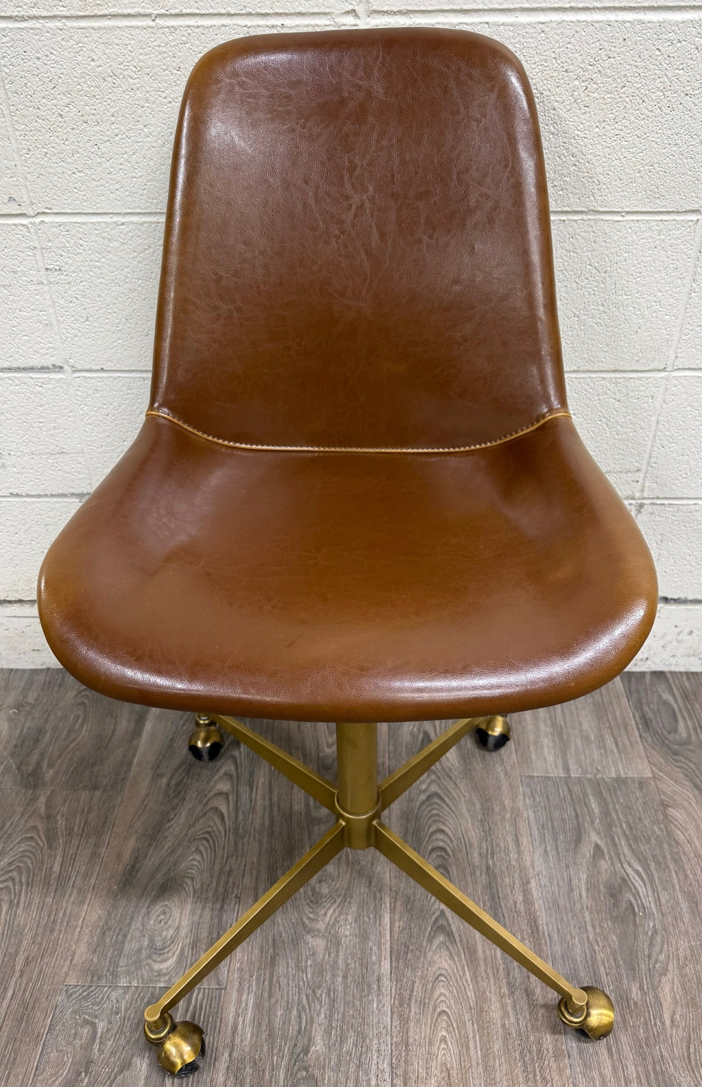 World Market Marina Cognac Brown Faux Leather Adjustable Swivel Office Chair