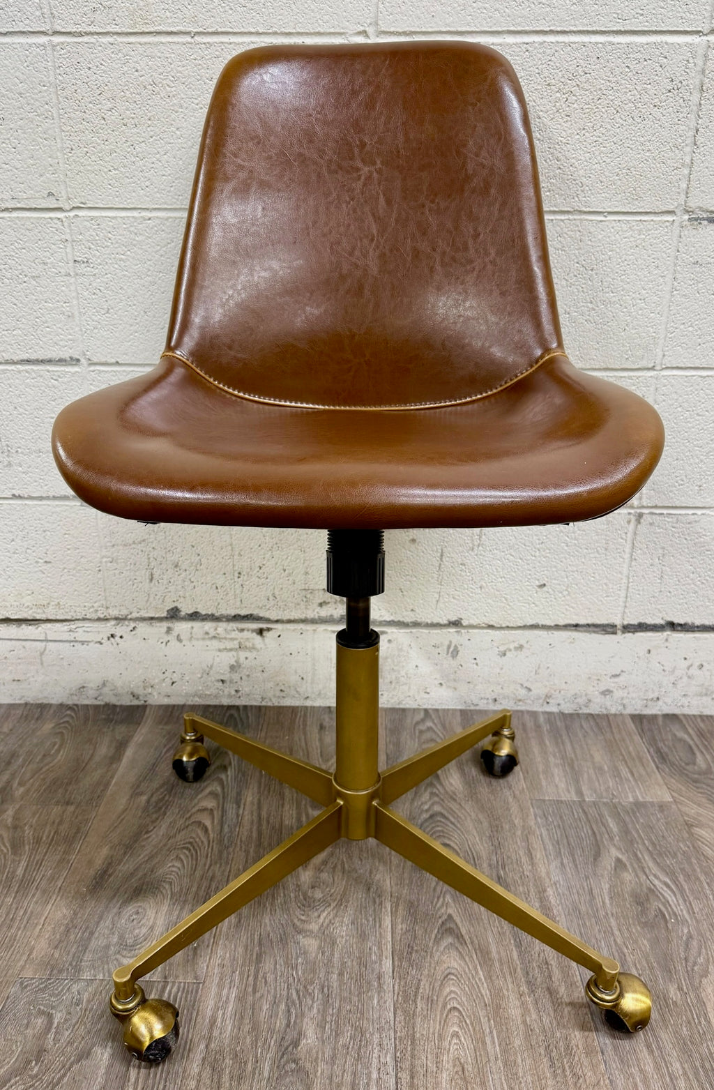 World Market Marina Cognac Brown Faux Leather Adjustable Swivel Office Chair