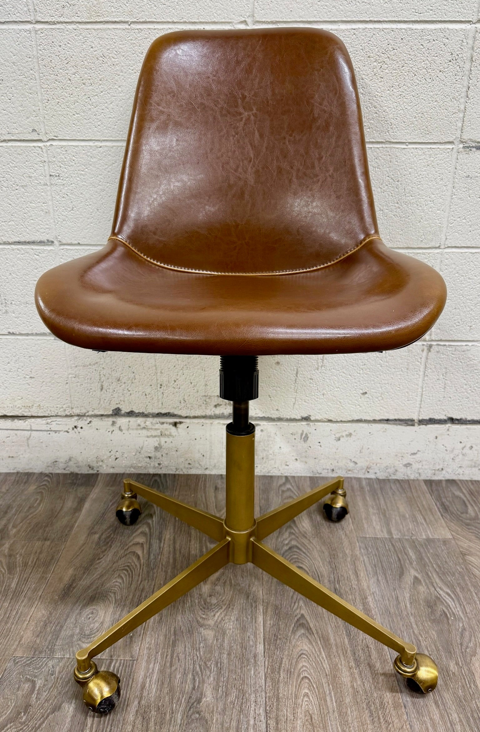 World Market Marina Cognac Brown Faux Leather Adjustable Swivel Office Chair