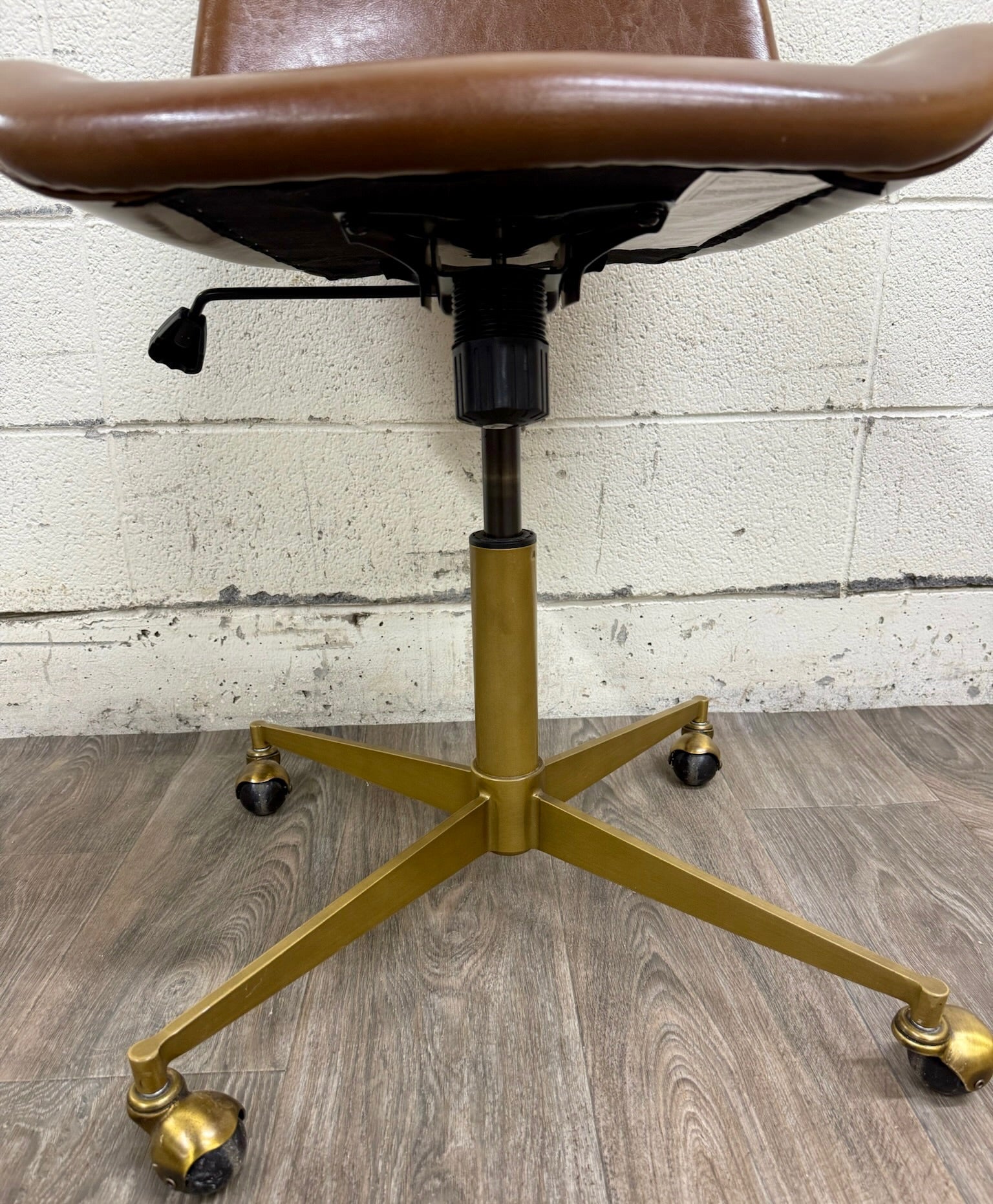 World Market Marina Cognac Brown Faux Leather Adjustable Swivel Office Chair