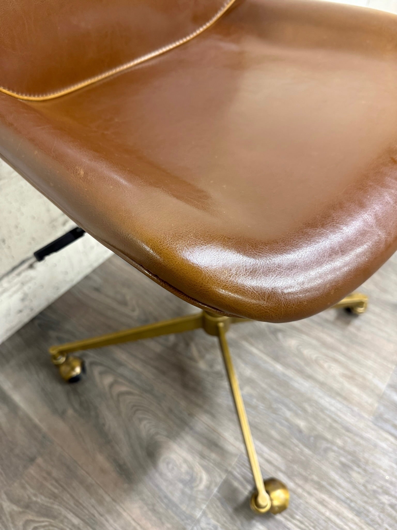 World Market Marina Cognac Brown Faux Leather Adjustable Swivel Office Chair