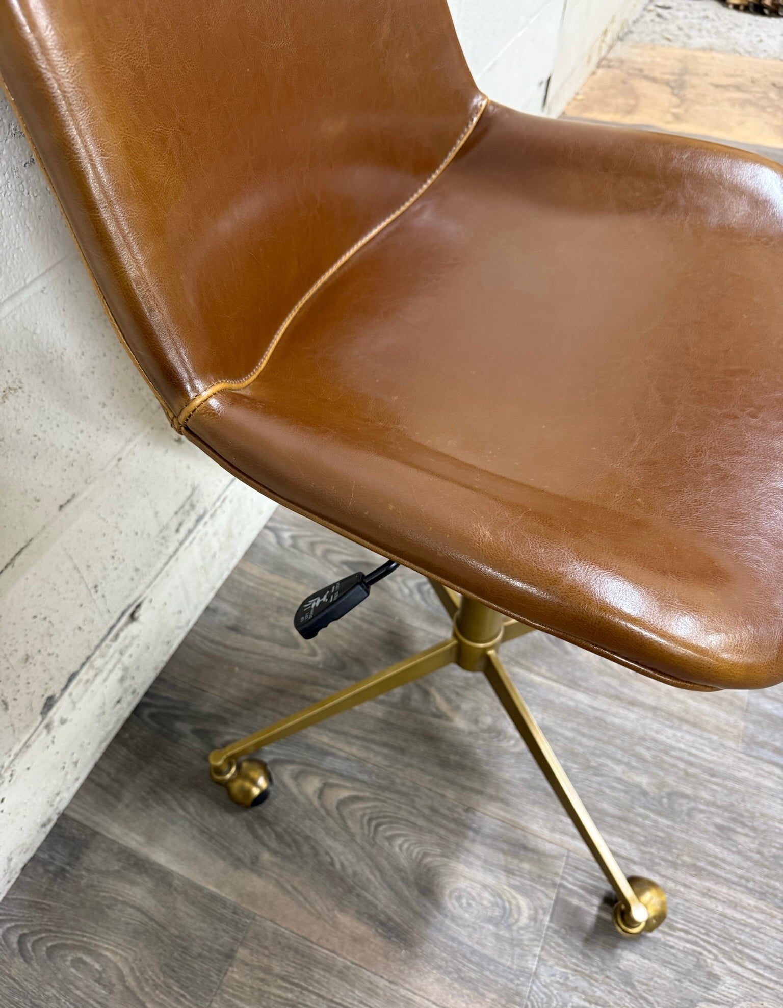 World Market Marina Cognac Brown Faux Leather Adjustable Swivel Office Chair