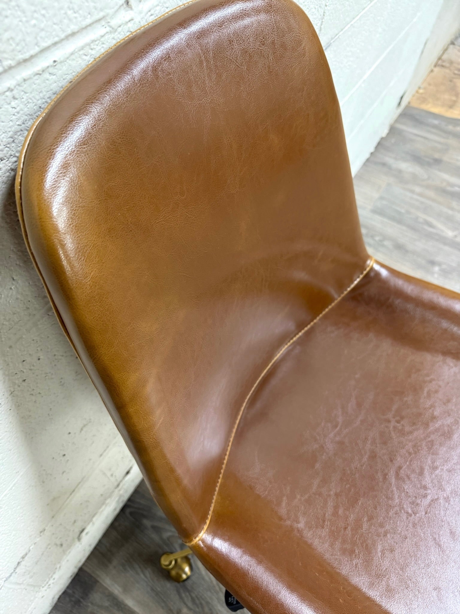 World Market Marina Cognac Brown Faux Leather Adjustable Swivel Office Chair