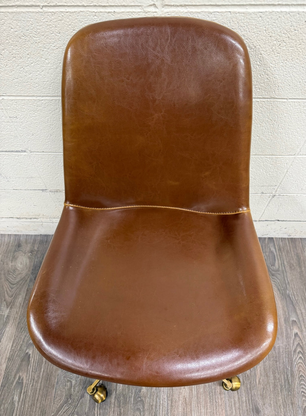 World Market Marina Cognac Brown Faux Leather Adjustable Swivel Office Chair