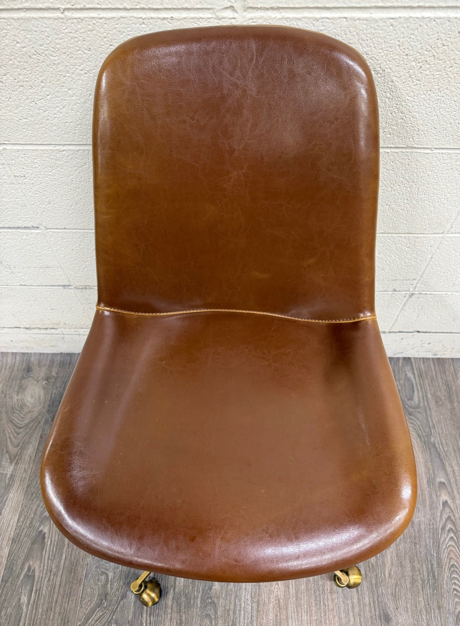 World Market Marina Cognac Brown Faux Leather Adjustable Swivel Office Chair