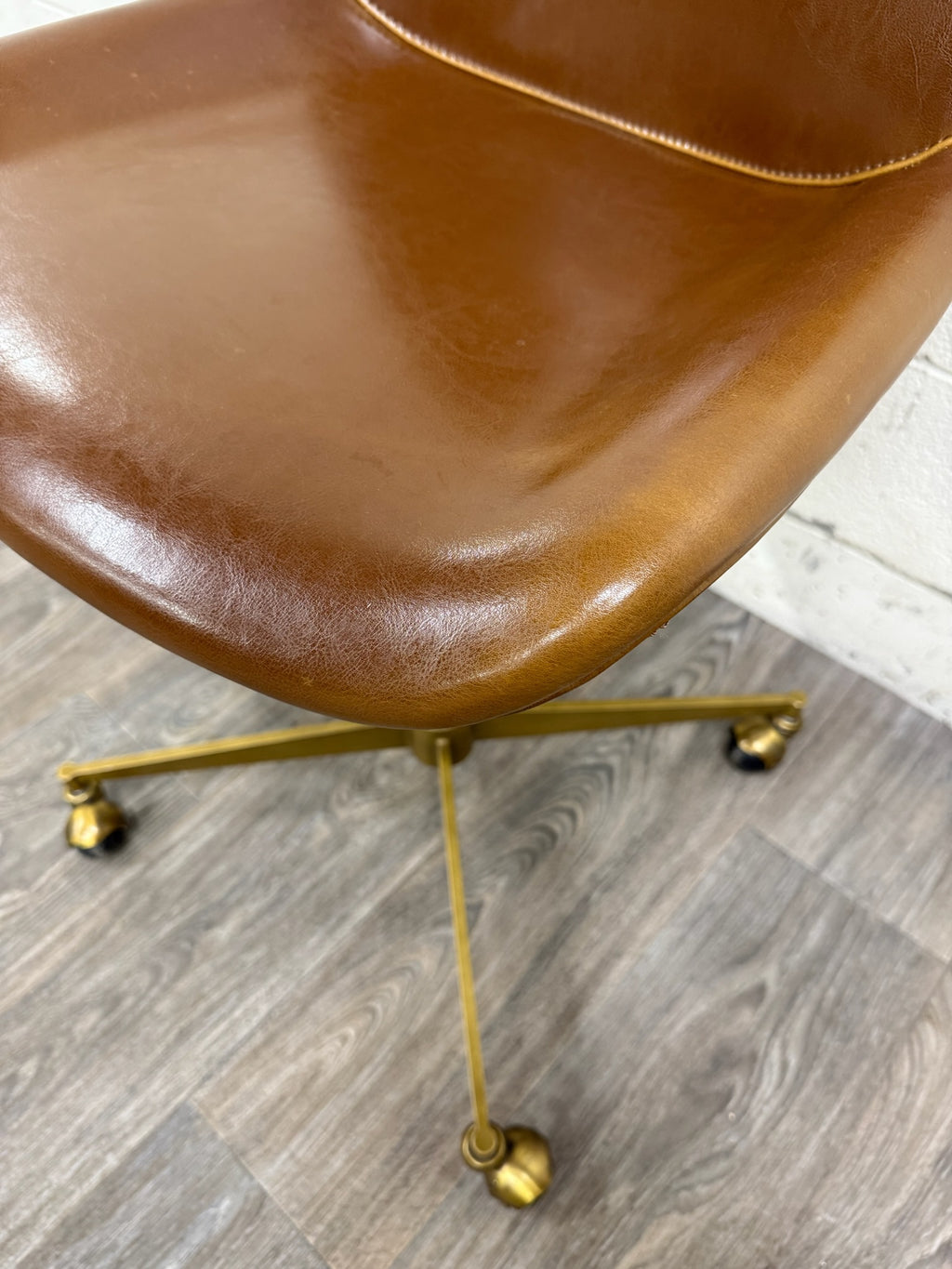 World Market Marina Cognac Brown Faux Leather Adjustable Swivel Office Chair
