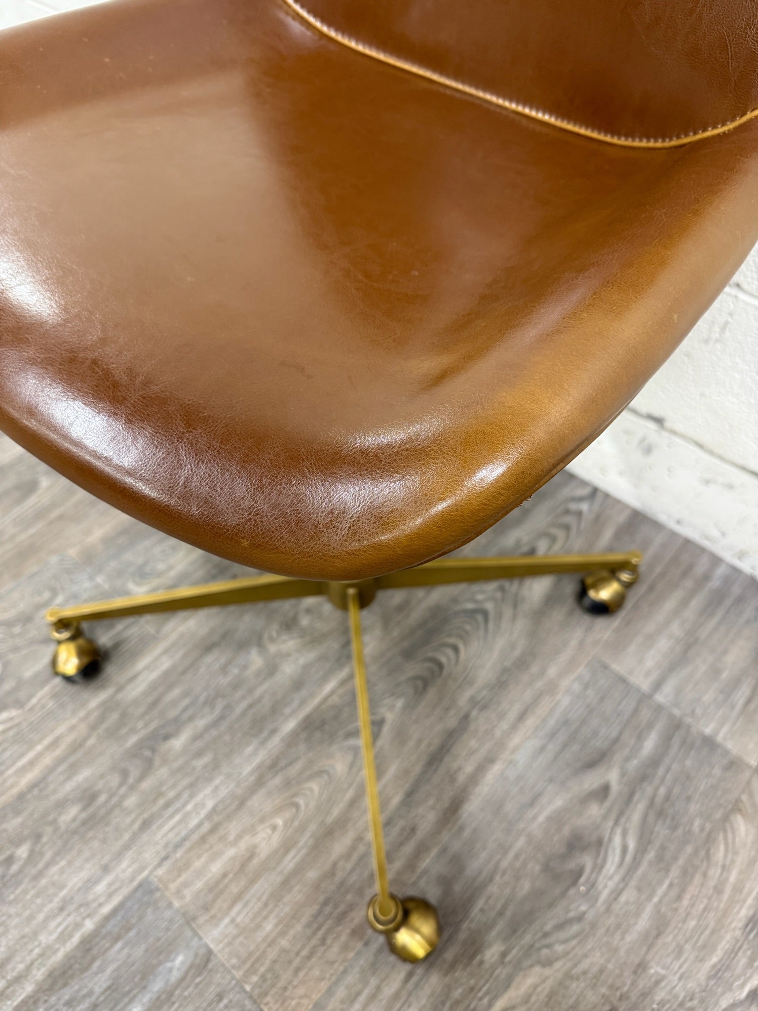 World Market Marina Cognac Brown Faux Leather Adjustable Swivel Office Chair