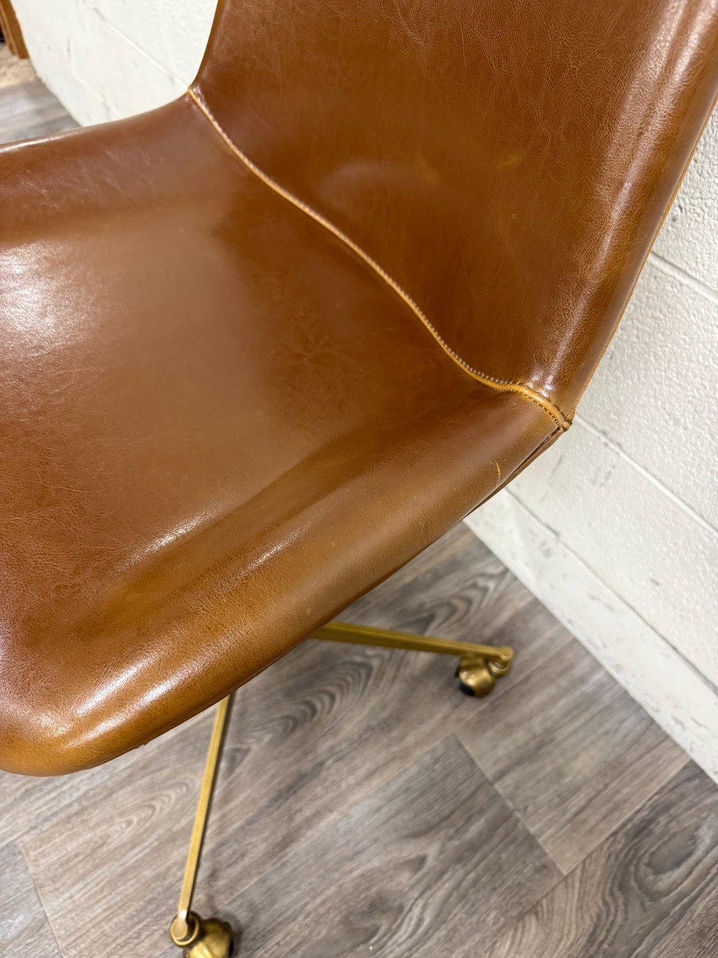 World Market Marina Cognac Brown Faux Leather Adjustable Swivel Office Chair