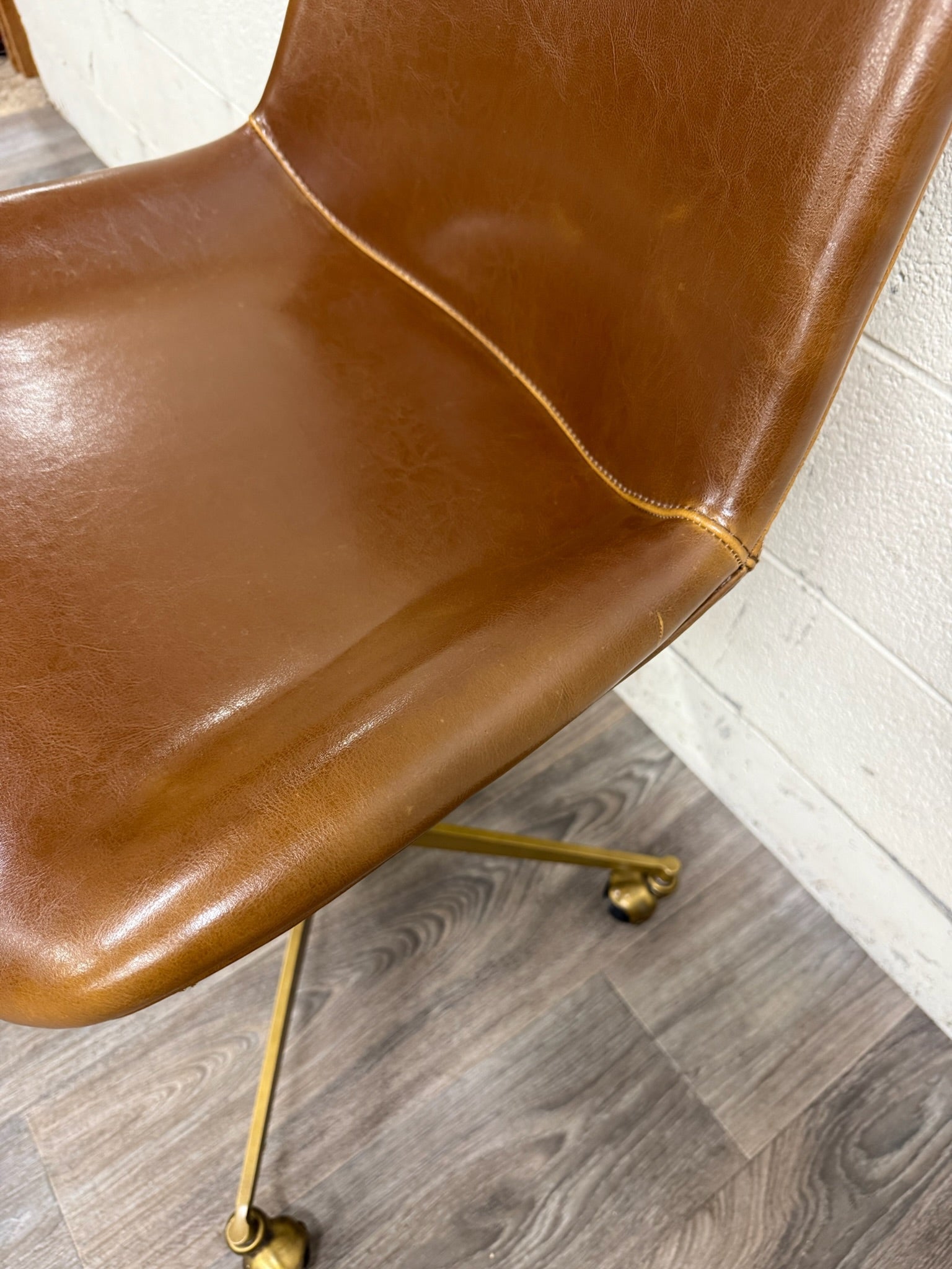 World Market Marina Cognac Brown Faux Leather Adjustable Swivel Office Chair