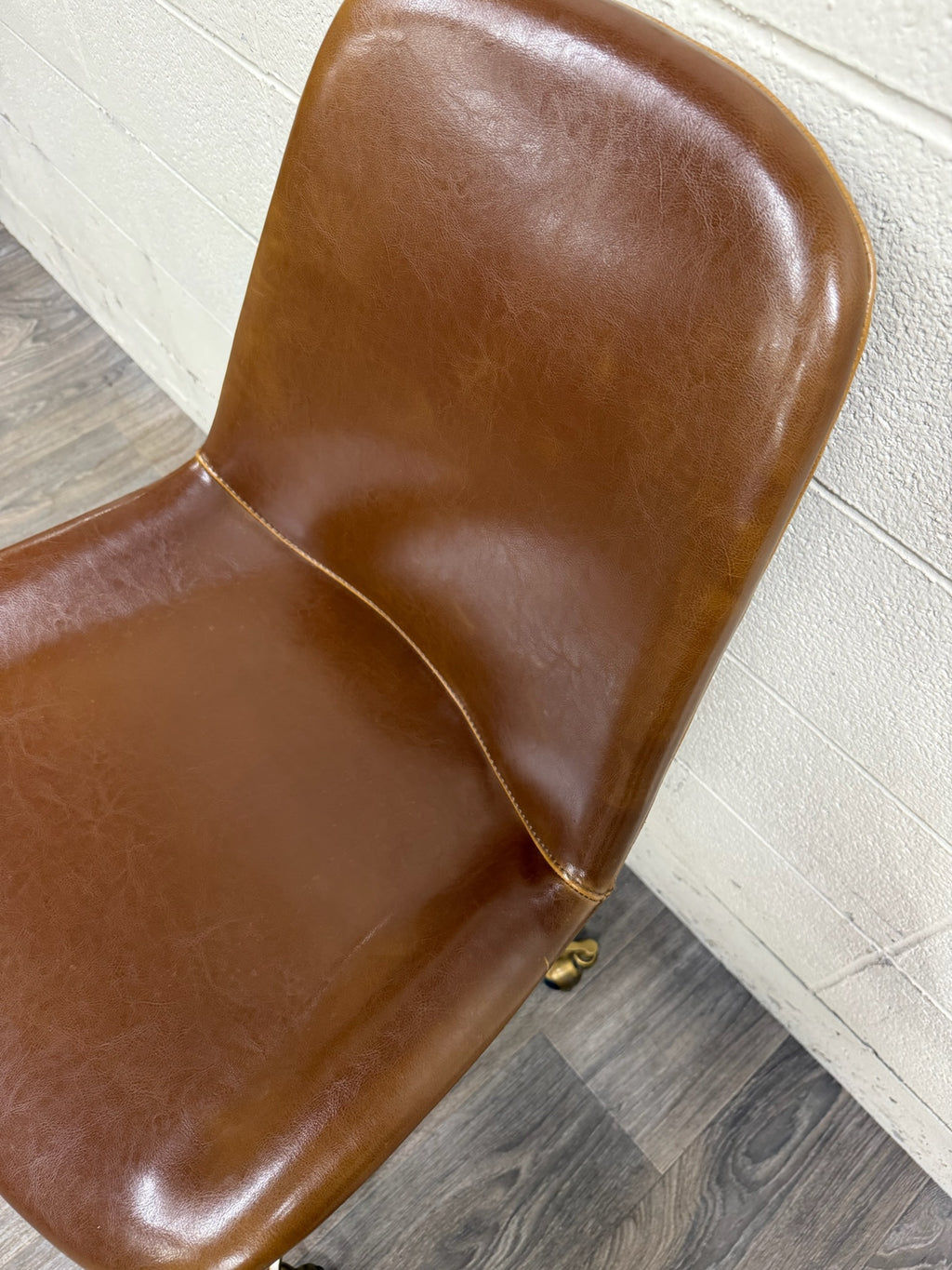 World Market Marina Cognac Brown Faux Leather Adjustable Swivel Office Chair