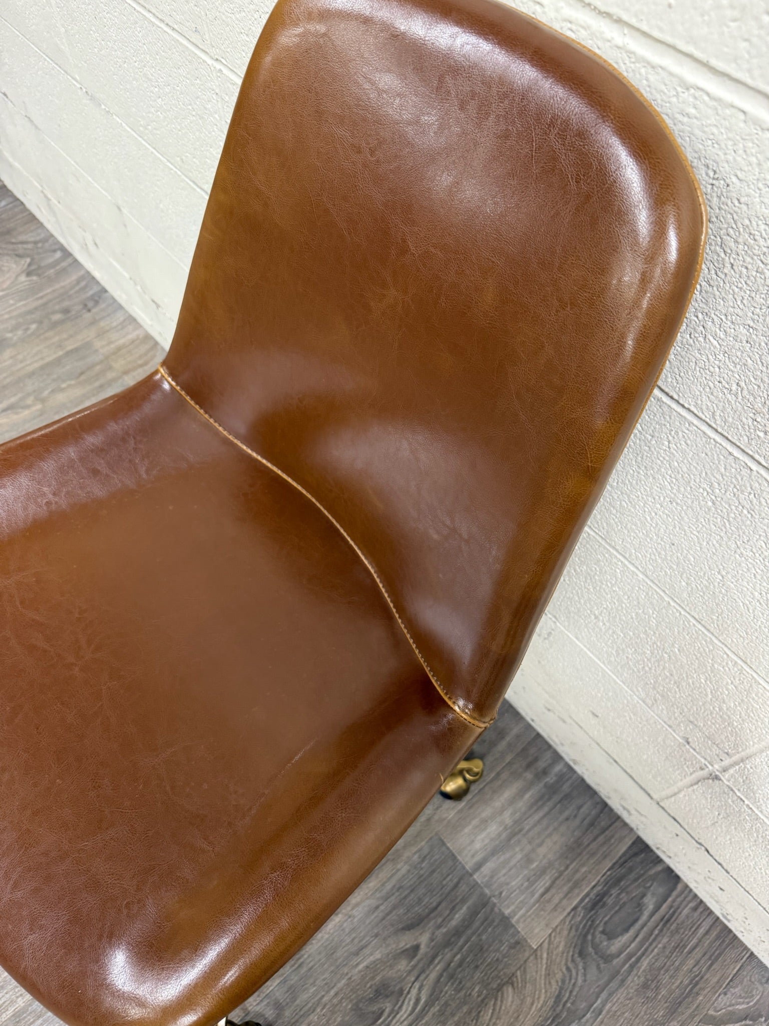 World Market Marina Cognac Brown Faux Leather Adjustable Swivel Office Chair