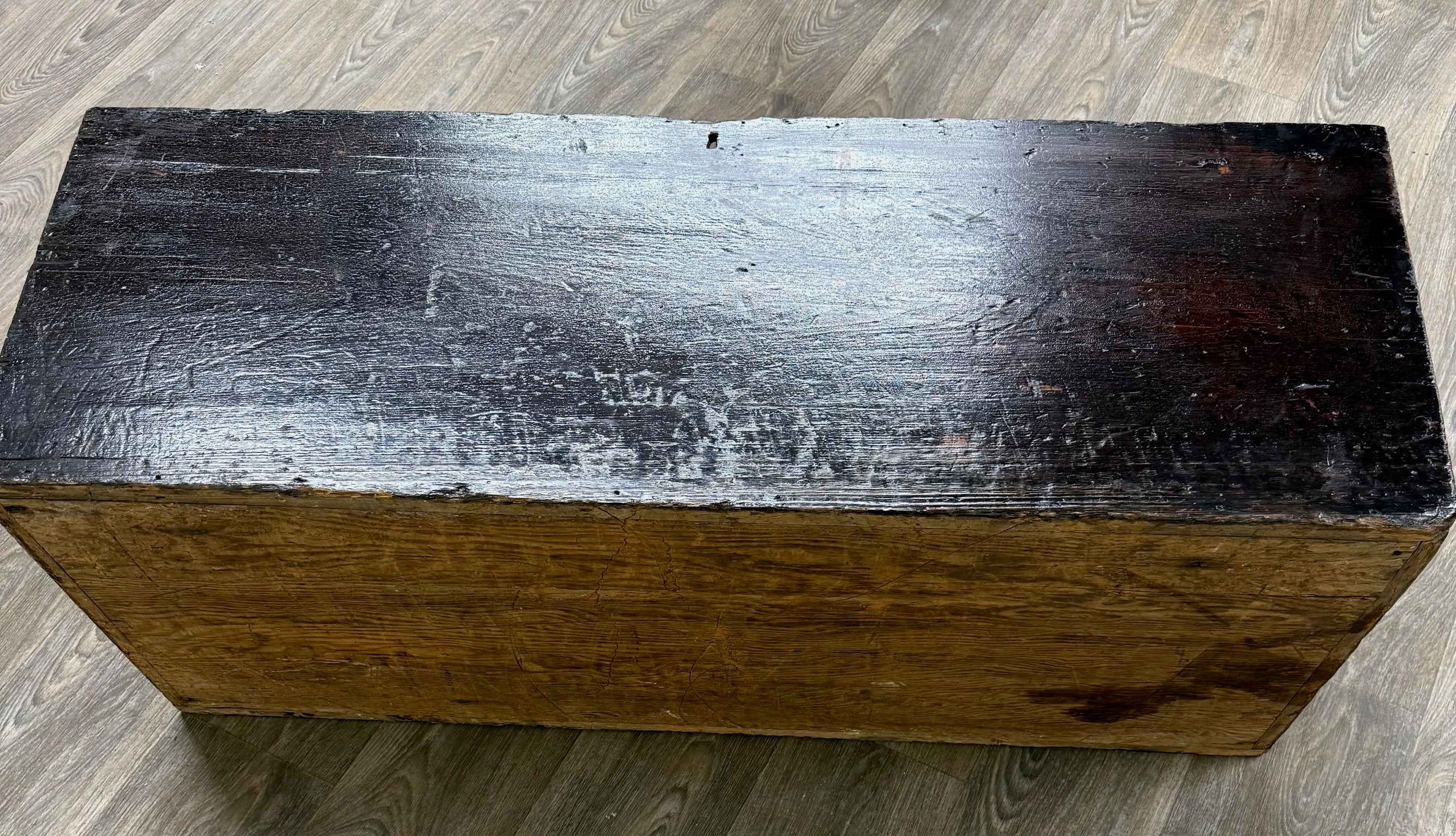Antique Primitive Painted Pine Blanket Chest Trunk