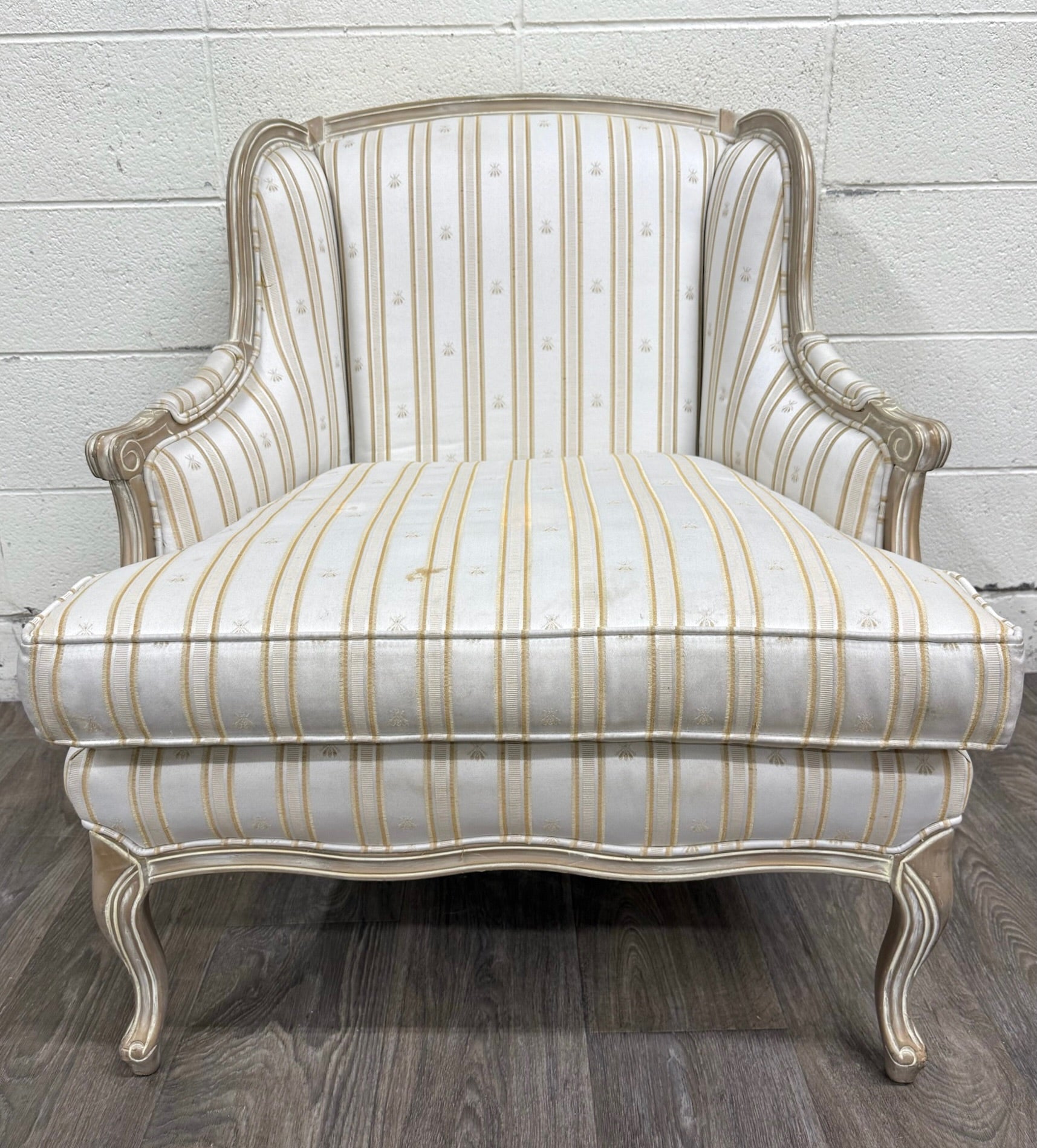 Vintage Sam Moore Louis XV Style Bergere Carved Upholstered Lounge Chair