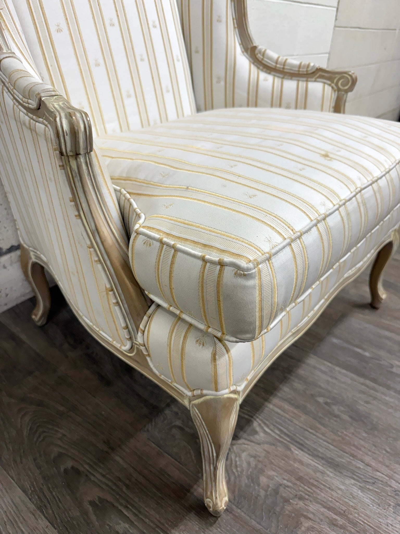 Vintage Sam Moore Louis XV Style Bergere Carved Upholstered Lounge Chair