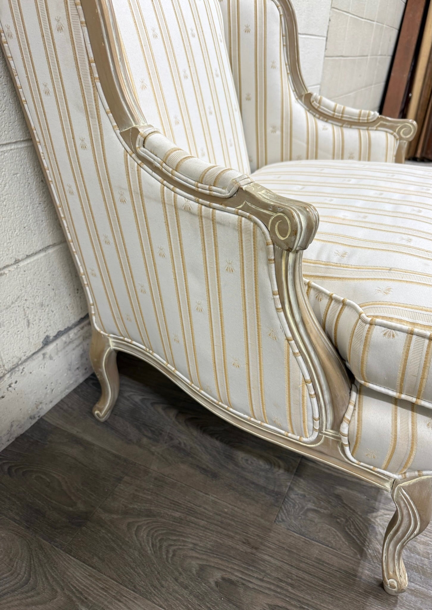 Vintage Sam Moore Louis XV Style Bergere Carved Upholstered Lounge Chair