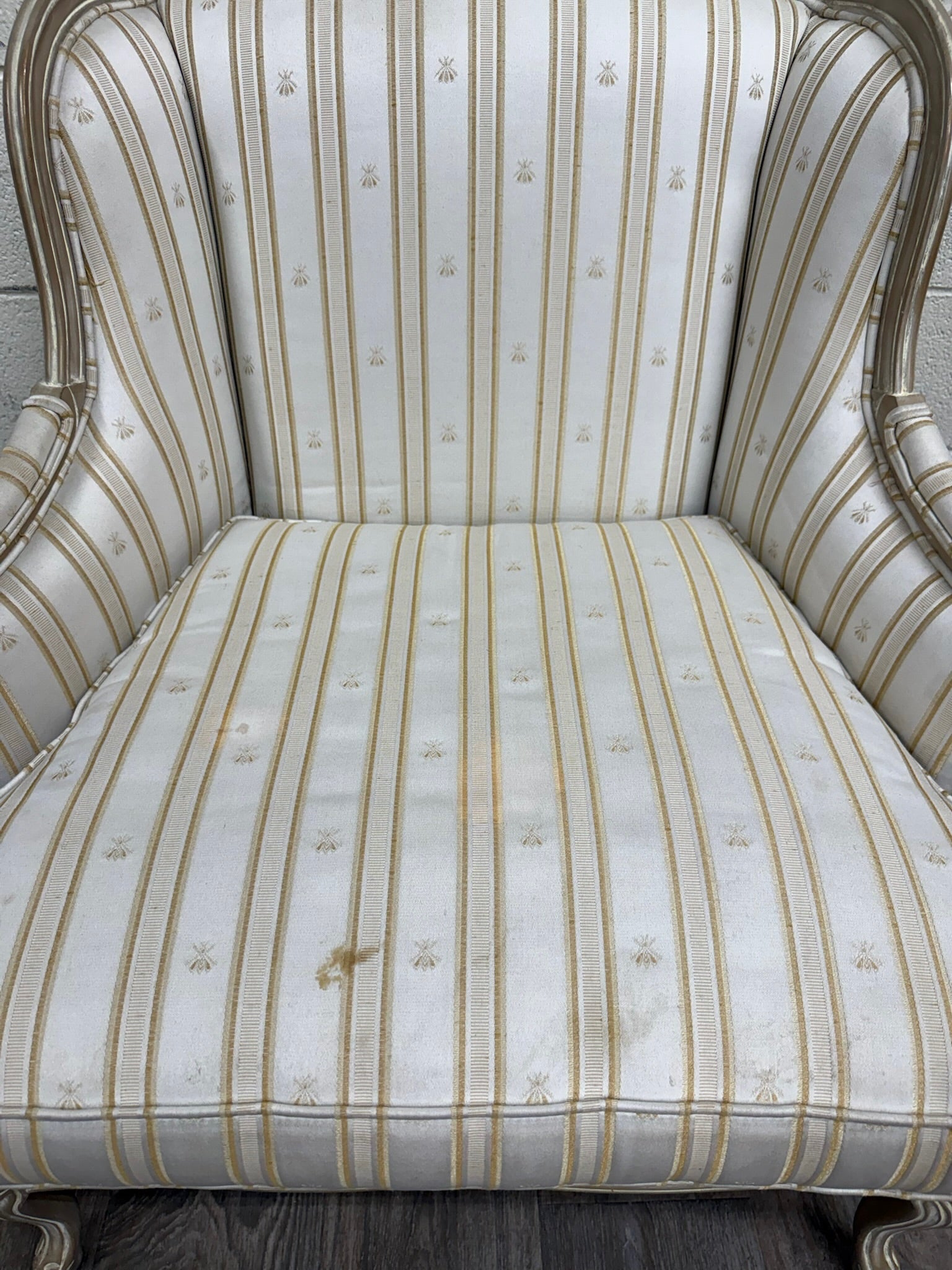 Vintage Sam Moore Louis XV Style Bergere Carved Upholstered Lounge Chair