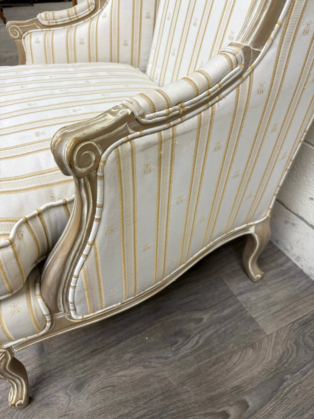Vintage Sam Moore Louis XV Style Bergere Carved Upholstered Lounge Chair