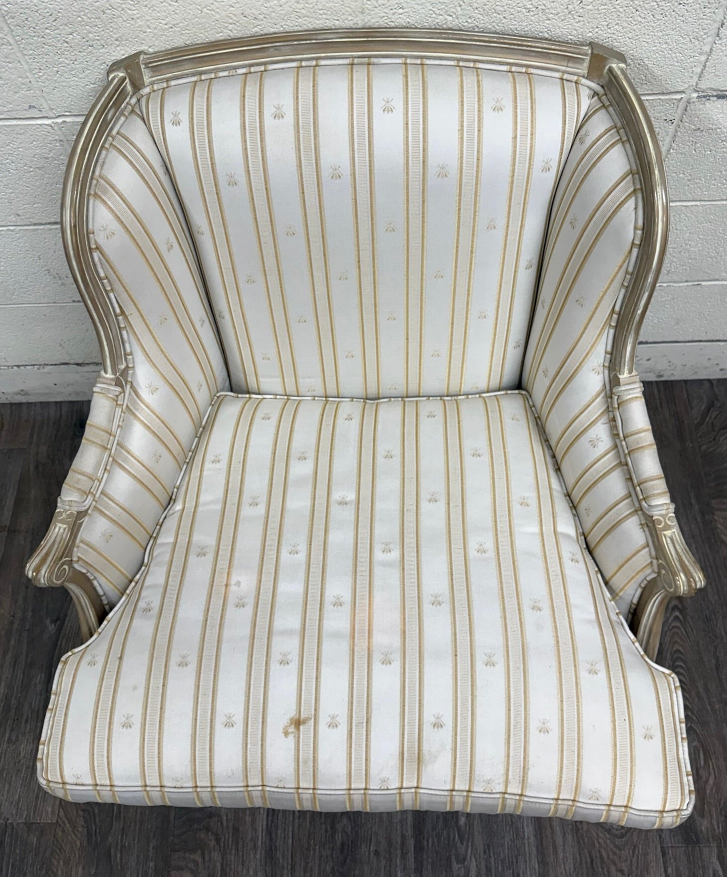 Vintage Sam Moore Louis XV Style Bergere Carved Upholstered Lounge Chair