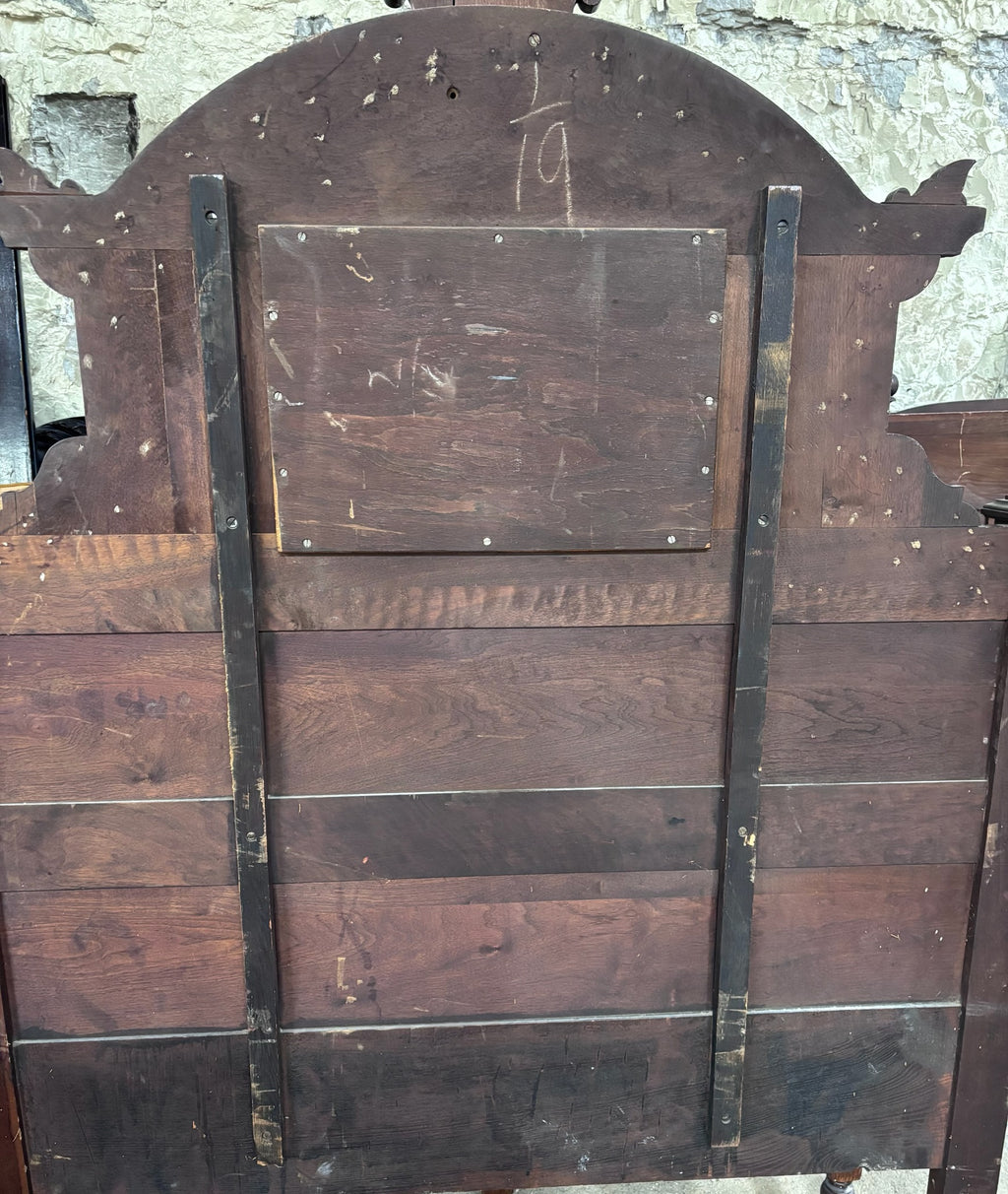 Antique Full Size Monumental Victorian Renaissance Revival Walnut Burl Wood Bed
