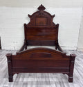 Antique Full Size Monumental Victorian Renaissance Revival Walnut Burl Wood Bed