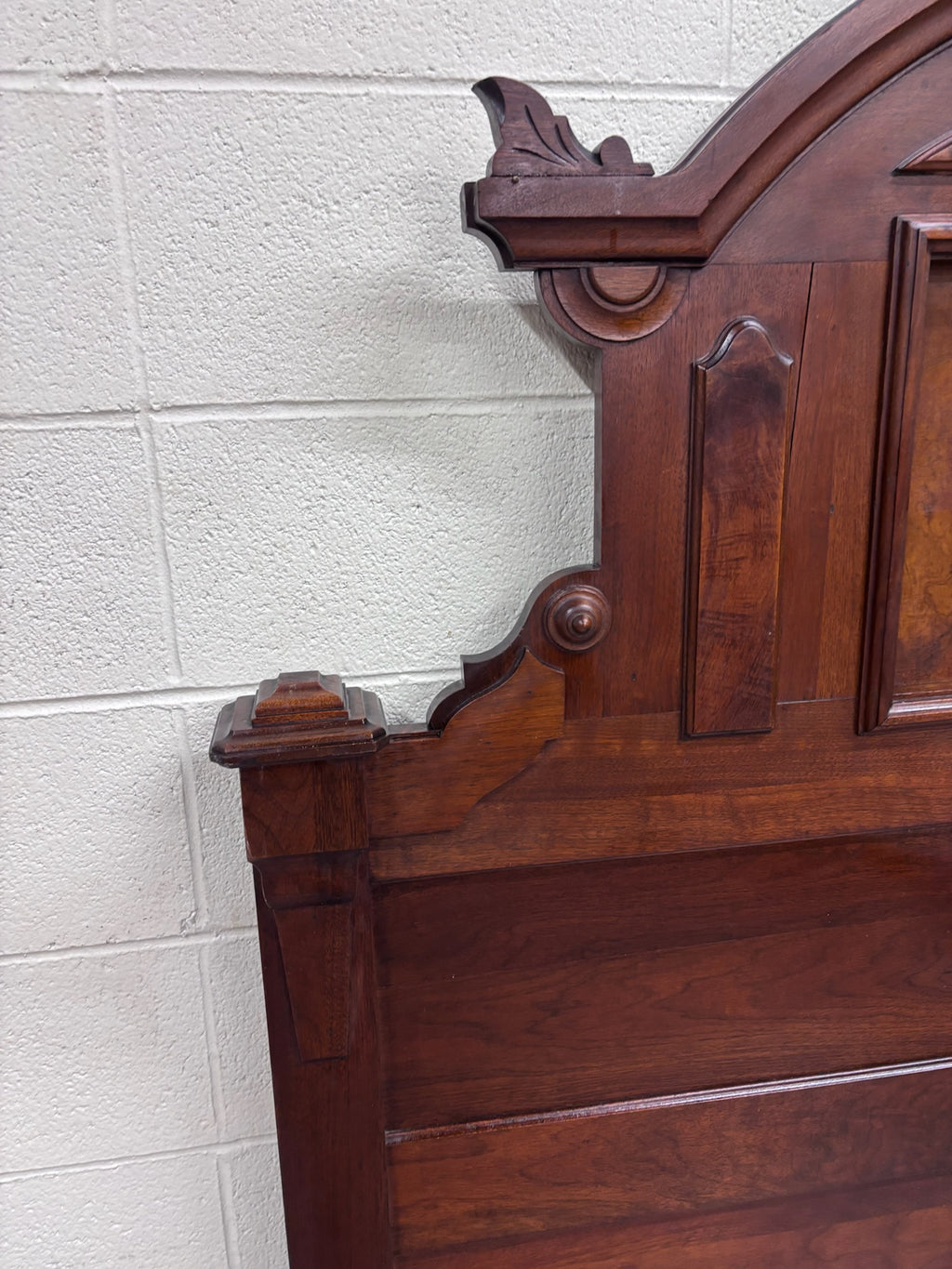 Antique Full Size Monumental Victorian Renaissance Revival Walnut Burl Wood Bed