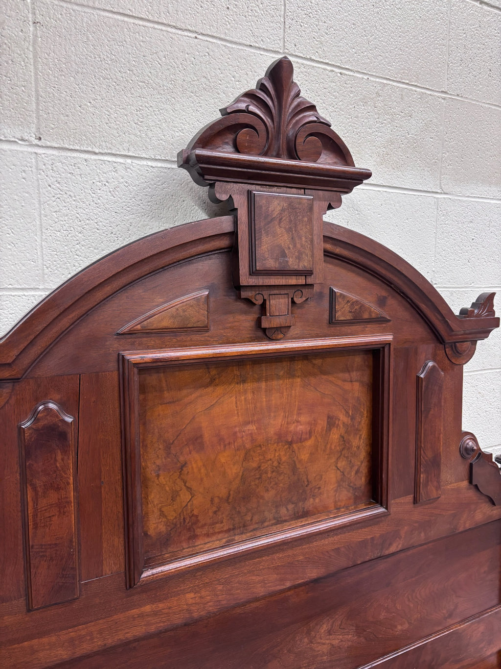 Antique Full Size Monumental Victorian Renaissance Revival Walnut Burl Wood Bed