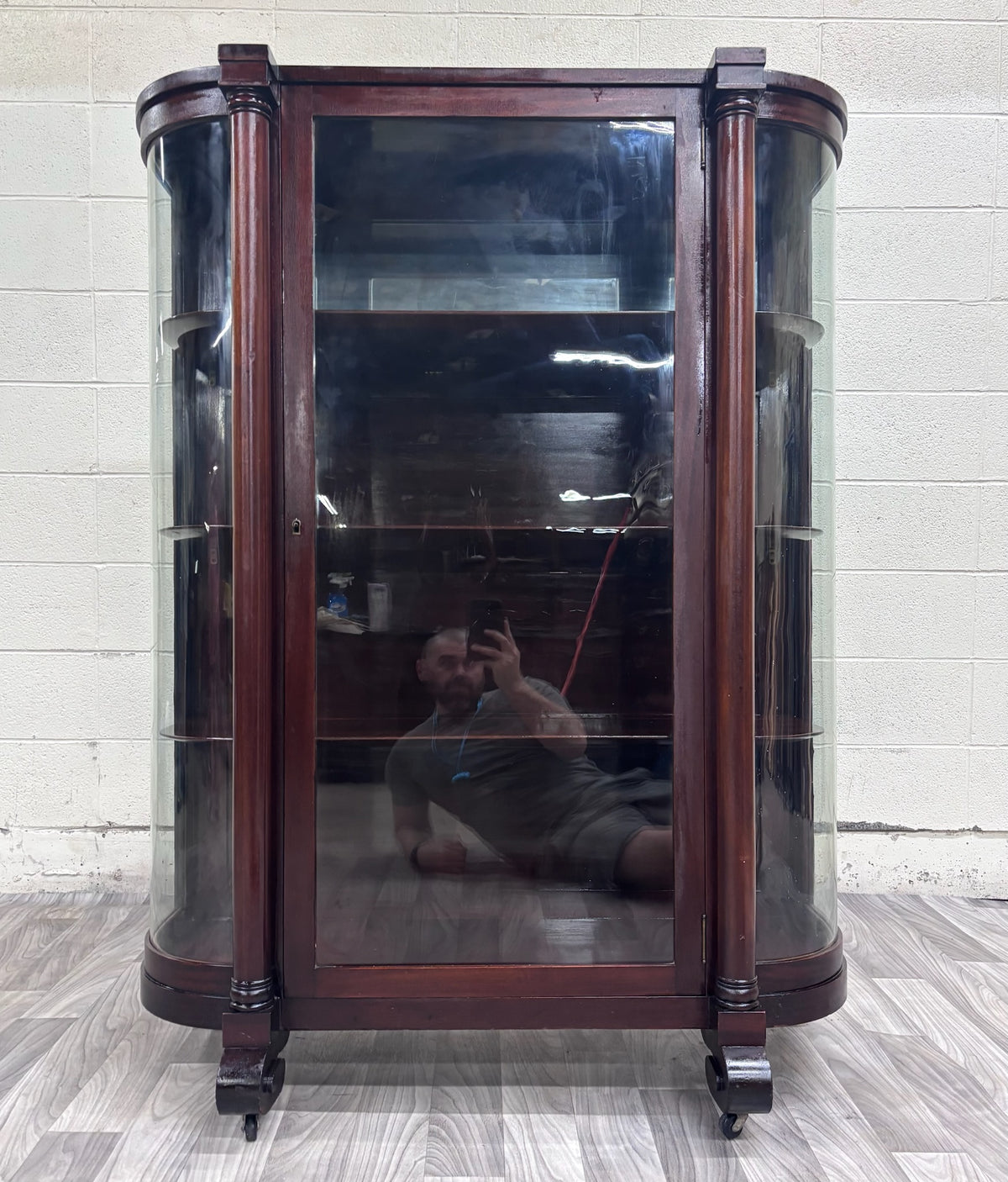 Antique Empire Revival Mahogany and Glass Curved Display Cabinet