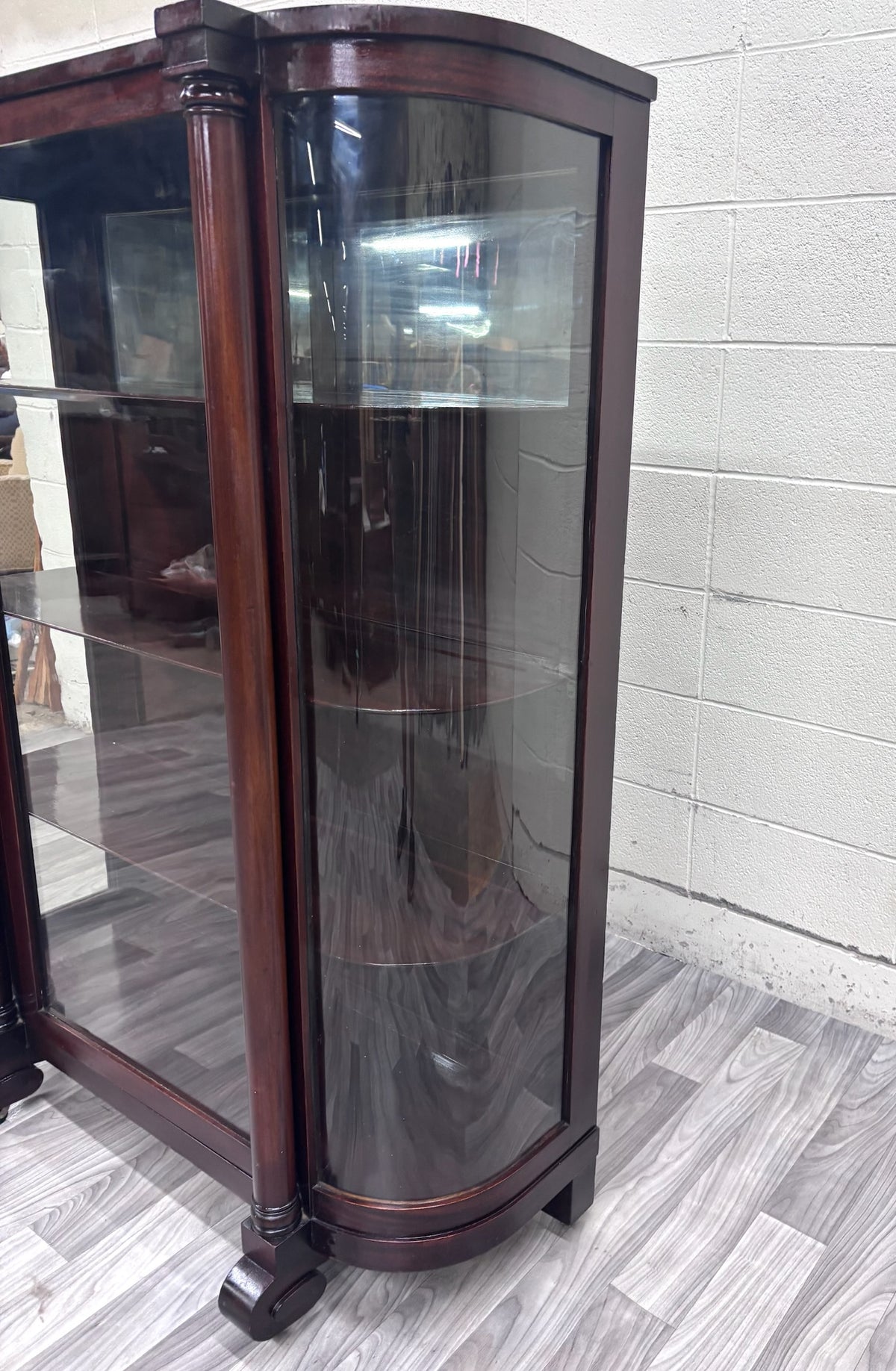 Antique Empire Revival Mahogany and Glass Curved Display Cabinet