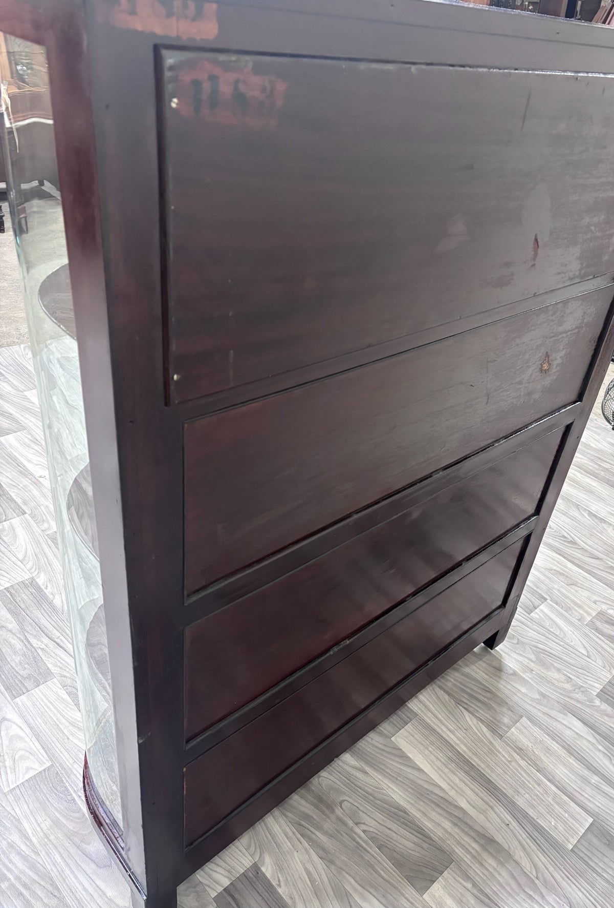Antique Empire Revival Mahogany and Glass Curved Display Cabinet