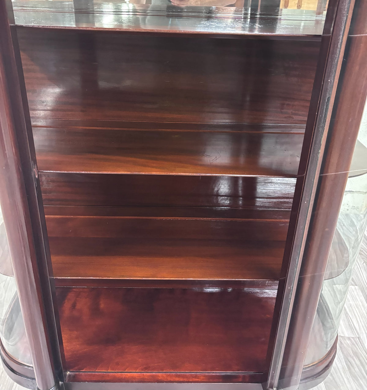 Antique Empire Revival Mahogany and Glass Curved Display Cabinet