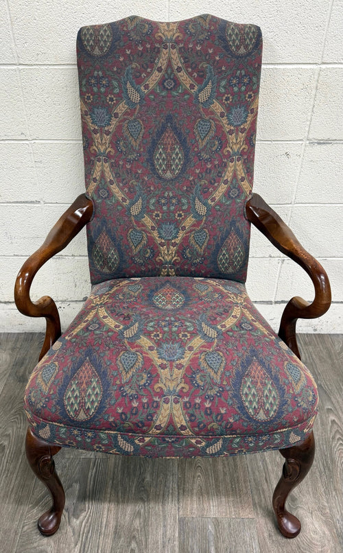 Vintage Queen Anne Style Gooseneck Arm Mahogany Library Chair