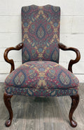 Vintage Queen Anne Style Gooseneck Arm Mahogany Library Chair