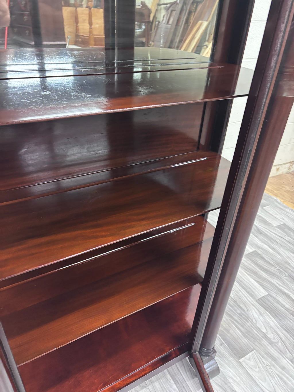 Antique Empire Revival Mahogany and Glass Curved Display Cabinet