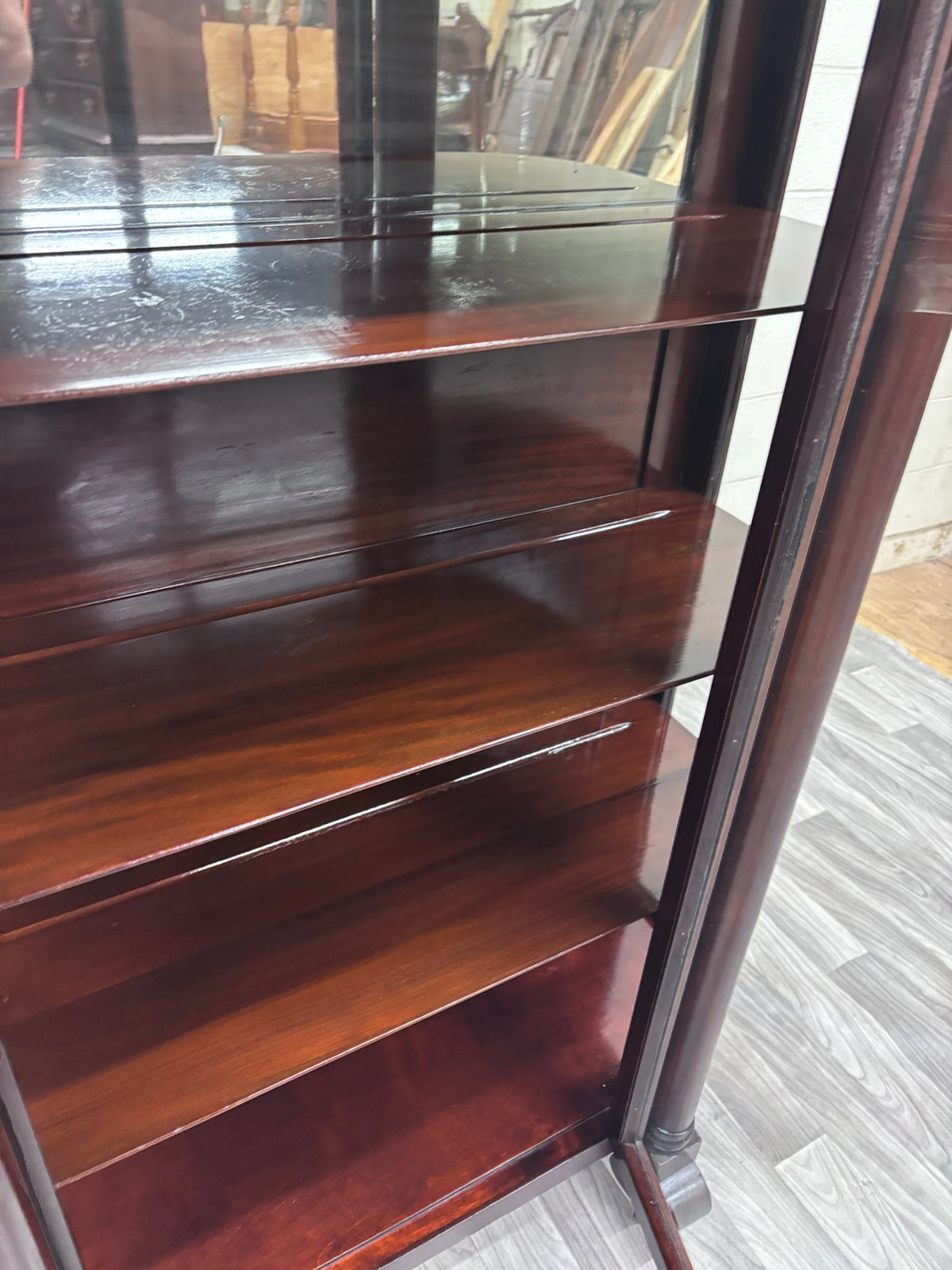Antique Empire Revival Mahogany and Glass Curved Display Cabinet