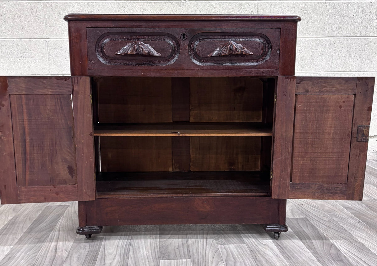Antique Victorian Eastlake Style Walnut Cupboard Washstand Nightstand