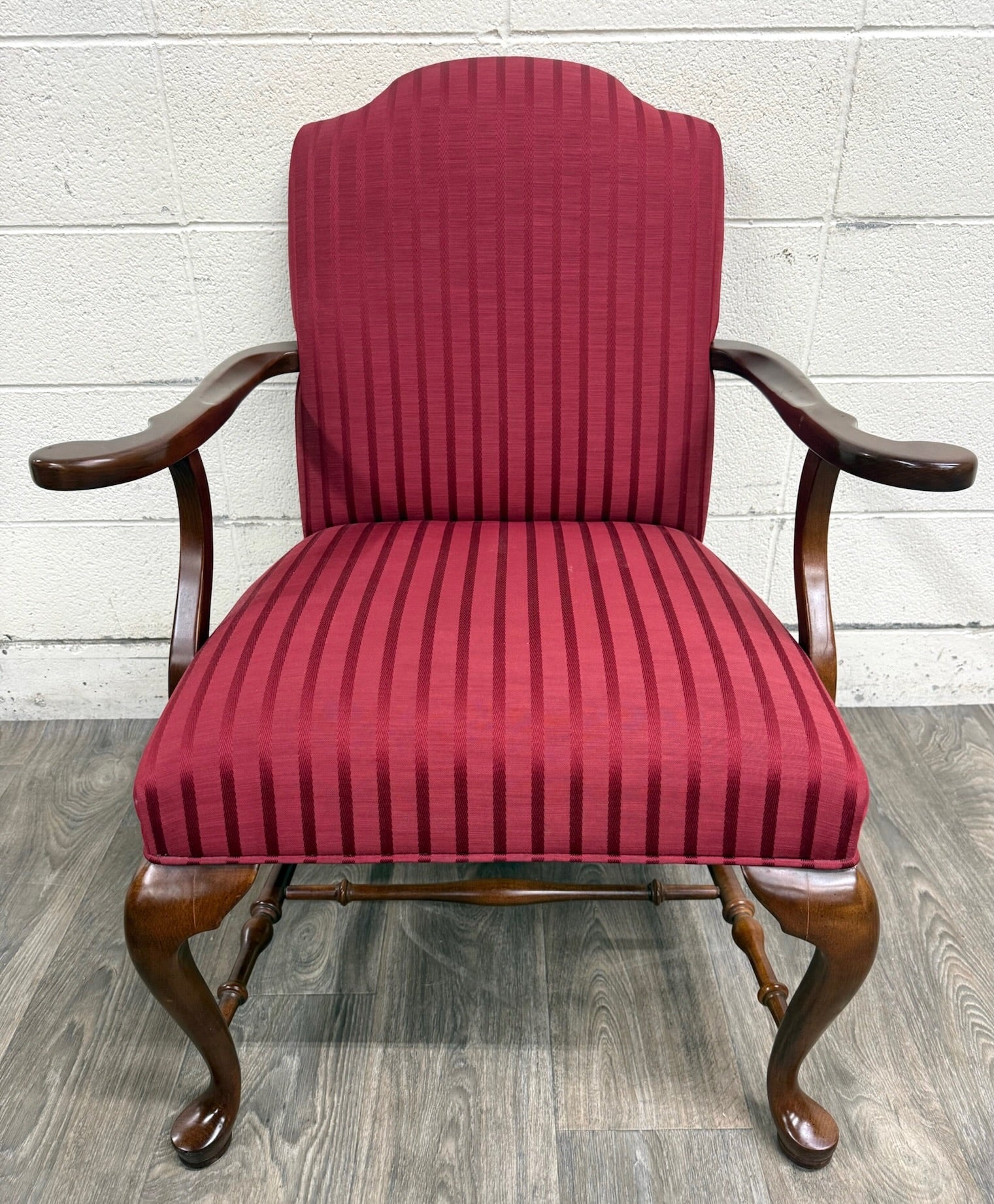 Vintage 1995 Ethan Allen Queen Anne Wingback Lounge Chair with Ottoman